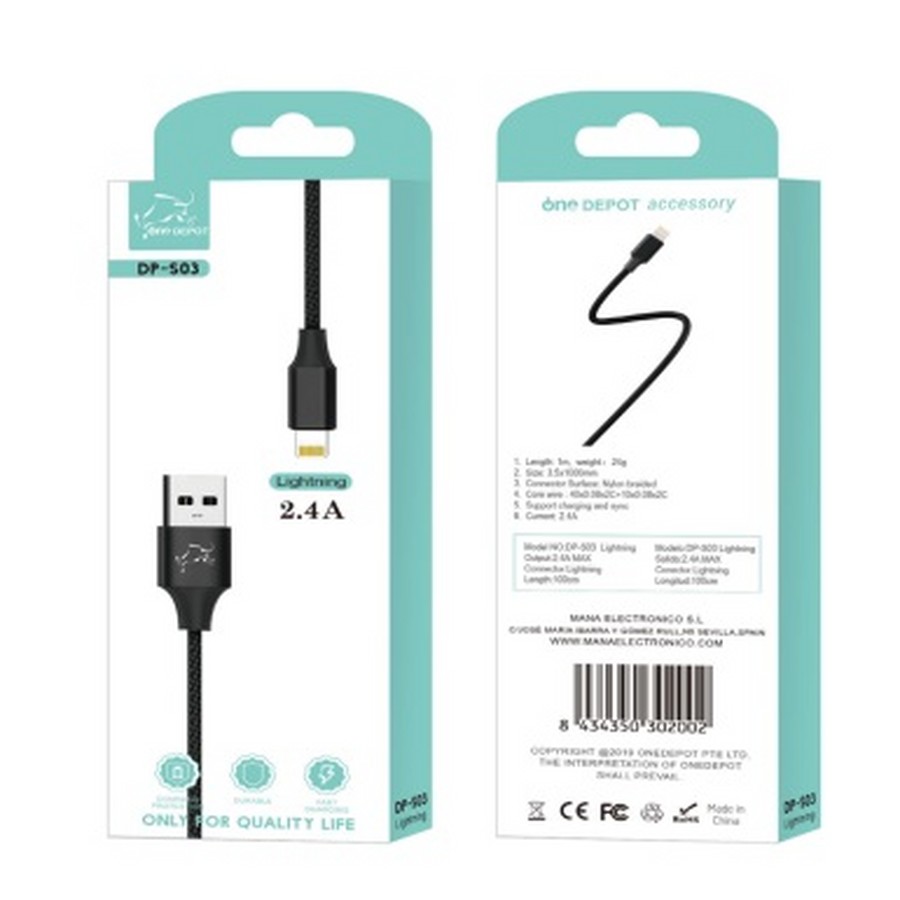    : USB  QNE DEPOT DP-S03 Lighthing 1m 2.4A , 